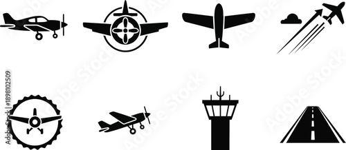 Airplane, aviation, airplane views and airport elements. 