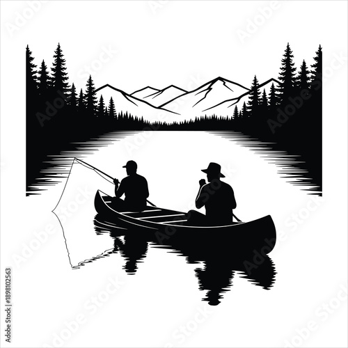 Two People Fishing in a Canoe