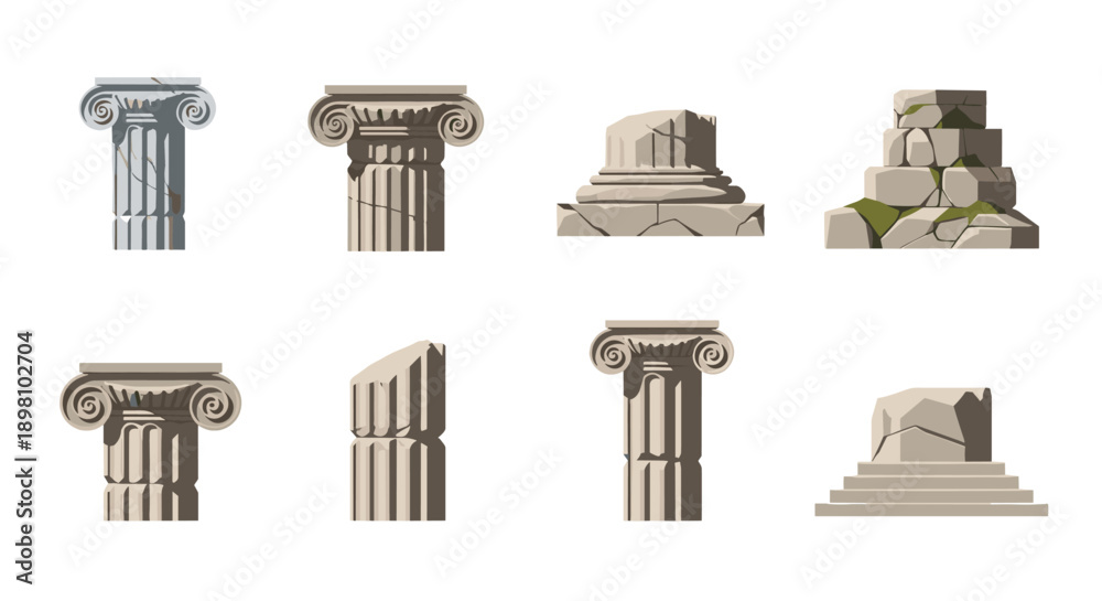 Obraz premium Ancient column styles: detailed greek and roman architectural designs