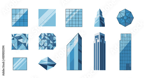 Modern geometric building facades: abstract architectural design elements