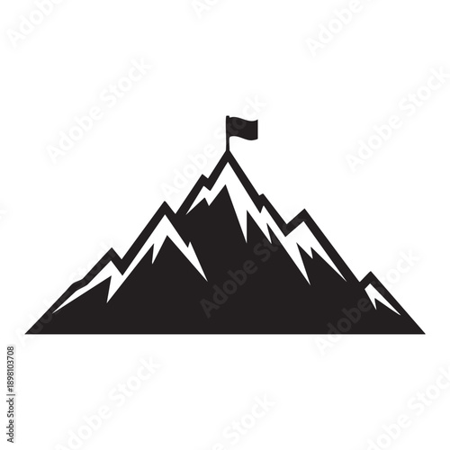 Victory Peak Black Silhouette Reaching Summit Success Goal Achievement Adventure Challenge Ascent Top Achievement Flag Flying High Symbol Icon Mountain Landscape Nature Scenic