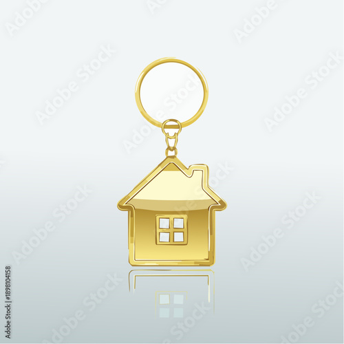 Golden house-shaped keychain, symbolizing home ownership and the real estate industry, a perfect accessory for homeowners