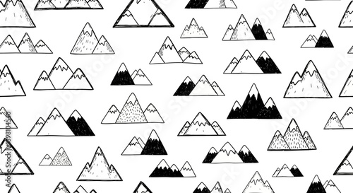 Artistic Peaks and Valleys in Black and White, Creative Landscape Design, Minimalist Graphic Style