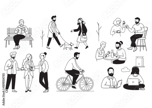 Canvastavla People Outline Vector Illustration – Minimal Human Figures for Urban Architectur