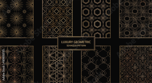 Luxury black and gold geometric patterns, elegant abstract backgrounds, premium ornamental design, modern decorative texture, seamless luxury art