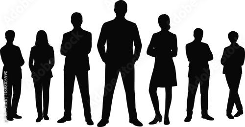 Professional corporate business team silhouettes standing together isolated on white background symbolizing leadership teamwork diversity modern workforce concept success collaboration