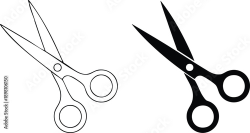 Stylized Scissors Vector Illustration for Craft and Design, Monochrome Cutting Tool Graphics in Two Visual Styles, vector, illustration, silhouette.