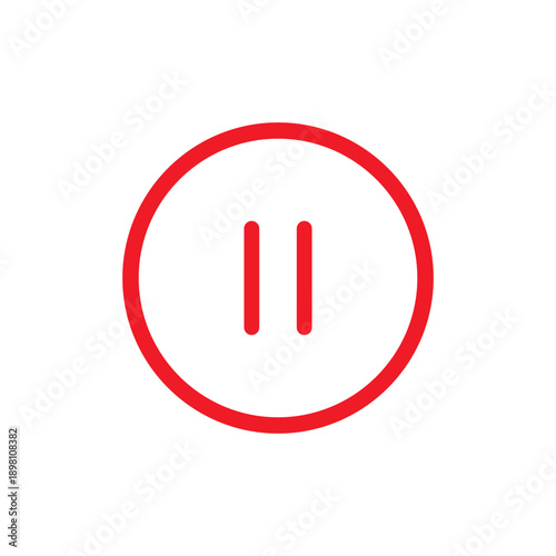 A minimalist red outline pause button icon with two vertical lines, signifying media interruption for digital applications.