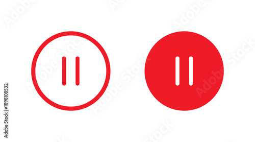 Vector illustration of two red circular user interface icons for media player pause functions, outlined and solid circular Icons