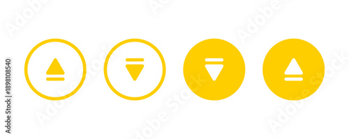 Bilde på lerret Detailed description of yellow media player control icons, featuring eject and menu symbols within outlined and solid circular buttons, suitable for digital interface design