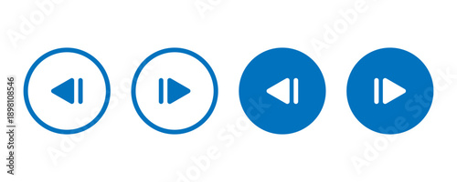 Detailed description of blue media player navigation icons, including previous and next track controls within outlined and solid circular buttons, suitable for digital interface design.