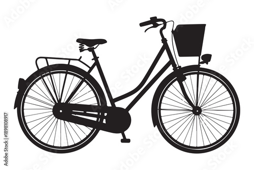 Bicycle silhouette with a basket on the front and a carrier on the back for convenient everyday use