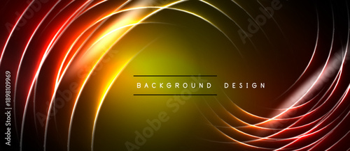 Dynamic swirling lines create vibrant, glowing effect. Gold, red hues dominate dark background. Modern design element.