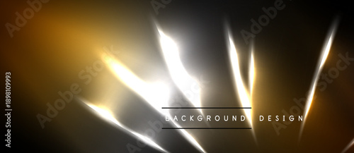 Abstract golden lines over dark backdrop. Bright flares create dynamic visual effect. Modern design element for backgrounds.