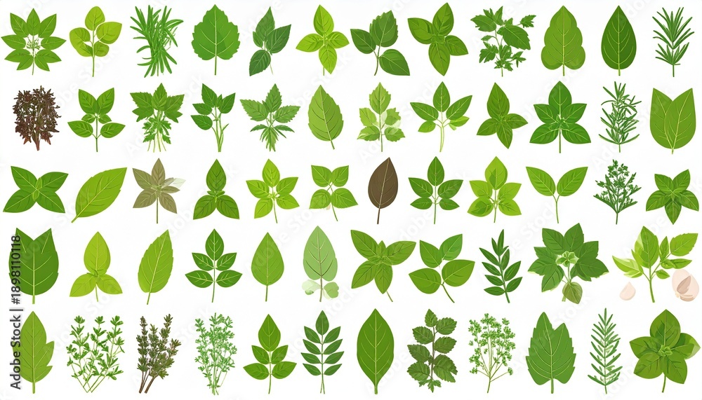 Fototapeta premium Diverse Green Leaf Collection - Botanical Variety and Natural Beauty.
