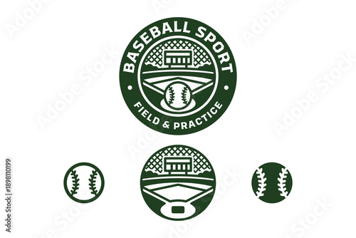 Baseball arena stadium retro badge logo design set for athletic sports club. Baseball practice field vintage patch symbol graphic pack for coaching, training and practice