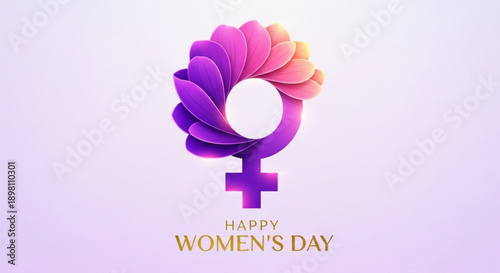 Purple female symbol with floral design celebrating women's day on light purple background