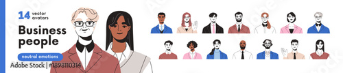 Business people avatars set. Head portraits, user profiles of male and female professionals. Office workers, entrepreneurs, employees in suits. Flat vector illustration isolated on white background