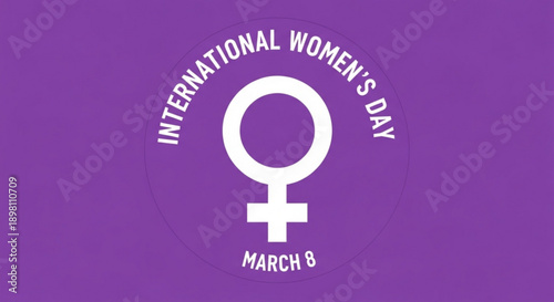 International women's day logo on purple background with white text and symbol