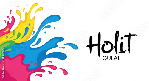 Vibrant holi festival colors splash with holit gulal logo on white background