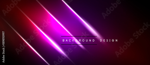Abstract neon lines create dynamic gradient effect. Dark background emphasizes vibrant purple, pink hues. Modern design element.