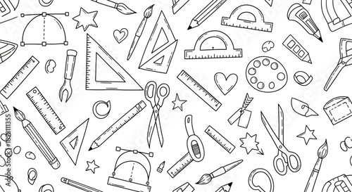 Creative Drawing Tools Layout, Art Supplies, Artistic Inspiration, Sketching Background, Crafting Design, Top-View, Fun Learning Concepts