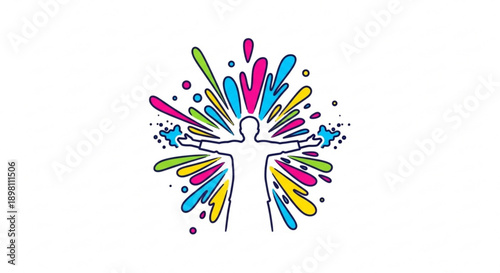Vibrant abstract human figure with colorful splashes and dynamic elements