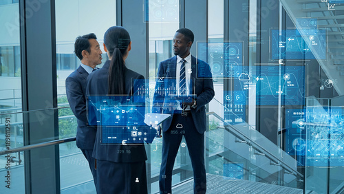Konstfotografi Multinational business people conversing and digital technology