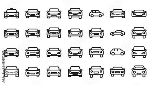 Collection of Various Car Icons and Illustrations.