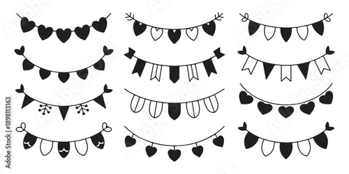 Valentine garland bundle with heart bunting flags and party banners for wedding or holiday celebrat