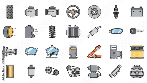 Collection of Various Car Parts Illustrated.