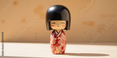 Kokeshi Wooden Doll – Hand-Painted Traditional Figure with Floral Kimono Pattern for Japan Day Celebrations, Cultural Crafts, and Asian Art Collections
