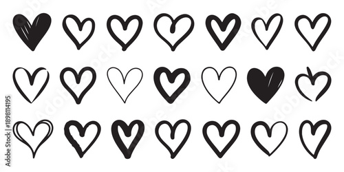 Set of hand drawn heart icons isolated on white background symbol of love and romance for valentine