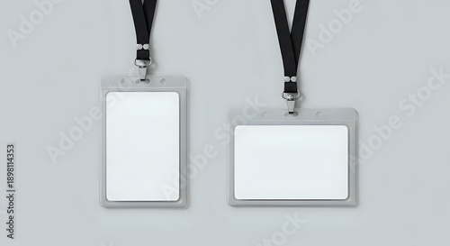 Two clear plastic badge holders with lanyards