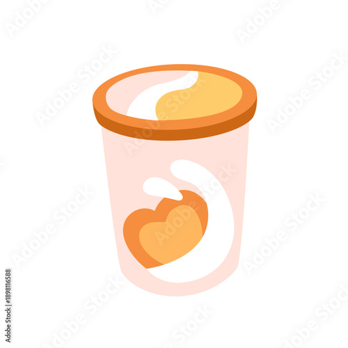 Dairy dessert, food in plastic cup with lid. Sweet milk product, creamy snack...