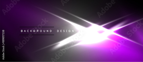 Dark purple background features bright light flares. Text reads background design in white capital letters. Minimalist, modern aesthetic.