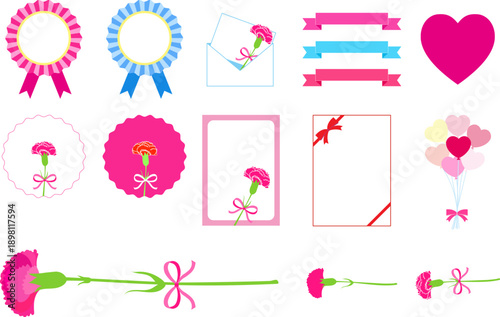 Mother’s Day Carnation and Heart Illustration Set