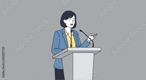 Businesswoman Giving a Speech at a Podium in a Suit