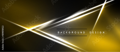 Dark backdrop features bright golden lines intersecting. Modern design evokes energy, speed, dynamic visual impact. Simple, elegant presentation.