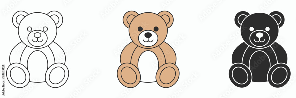 Obraz premium Teddy Bear icon, vector symbol of plush bear illustration, clean and simple design, isolated on white background, perfect for kids’ products, mobile apps, websites, educational content, toys, branding