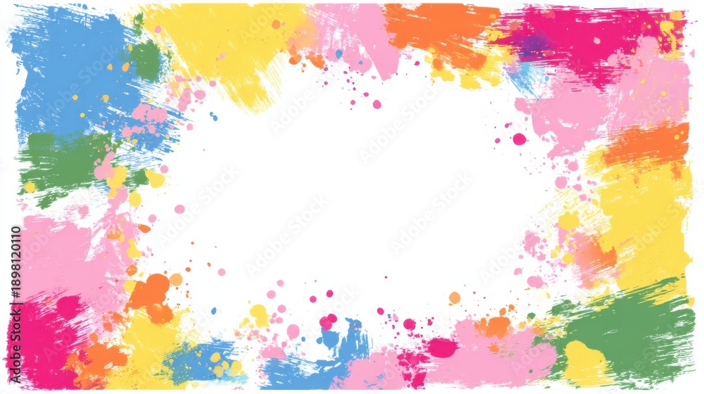 Obraz premium Colorful brushstroke and paint splatter frame art with blank center.