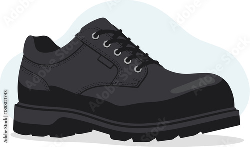 Sturdy black work boot with laces and thick sole for protection