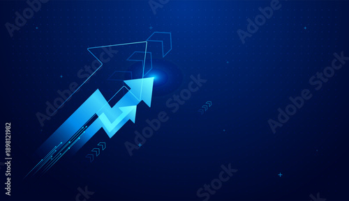 Modern sharp arrows move upward concepts, and marking a clear point where finance begins to increase toward a defined targets, The glowing arrow shows finance elements