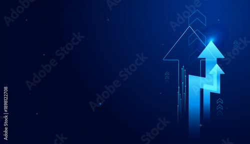 Upward arrow illustrates how finance can move strategically from one point to another for steady increase. Modern sharp arrows move upward concepts, and marking a clear point
