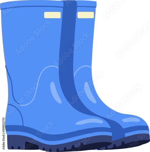 Tall blue rubber boots with a dark sole and subtle lighter blue accents