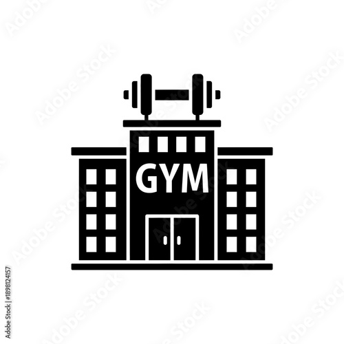 Gym Building Icon Fitness Center With Barbell