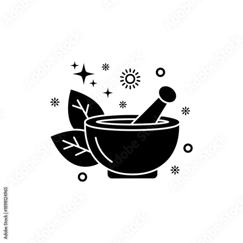 Herbal Medicine Icon Mortar Pestle And Leaves