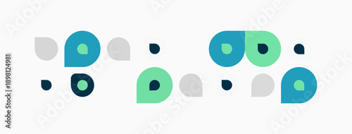 Abstract graphic depicts connected circles, varying shades green, gray, teal. Minimalist design suggests network, data points, relationships.