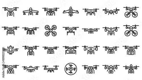 Collection of Various Drone Icons and Symbols.