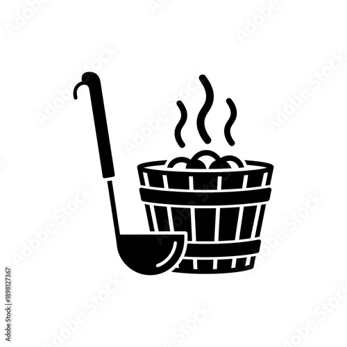 Sauna Icon – Steam Bucket and Ladle Glyph Symbol